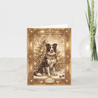 Classic Vintage Border Collie Christmas Card