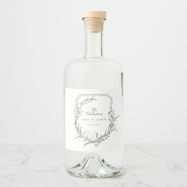 classic vintage botanical floral monogram crest liquor bottle label (Front)