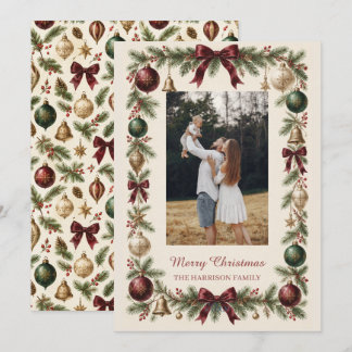 Classic Vintage Botanical Wreath Christmas Photo Holiday Card