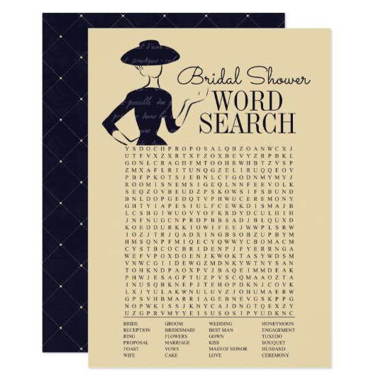 Classic Vintage Bridal Shower Word Search Card
