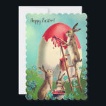 Classic Vintage Bunny Easter Egg Holiday Card<br><div class="desc">This charming vintage rabbit painting a giant Easter egg wishes you a happy Easter. Back features pastel shades of green and yellow and a place for you to include your personalised message. Note that these cards are flat--they do not fold.</div>