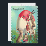 Classic Vintage Bunny Easter Egg Holiday Card<br><div class="desc">This charming vintage rabbit painting a giant Easter egg wishes you a happy Easter. Back features pastel shades of green and yellow and a place for you to include your personalised message. Note that these cards are flat--they do not fold.</div>