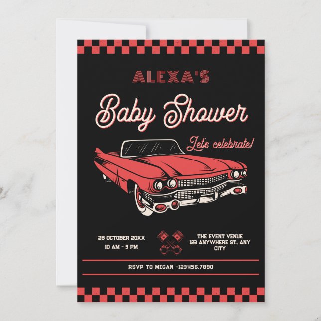 Classic vintage car Baby shower Invitation (Front)