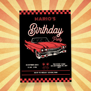 Classic vintage car birthday invitation