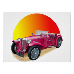 Classic Vintage Car in Red Poster