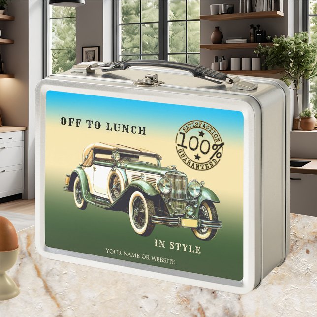 Classic Vintage Car Lunch Box (A retro style lunch box featuring a vintage classic car)
