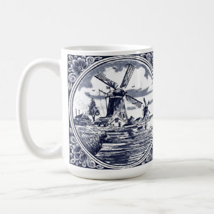 Classic Vintage Chic Dutch Windmill Delft Blue Coffee Mug