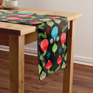 Classic Vintage Christmas Bauble Ornament Short Table Runner