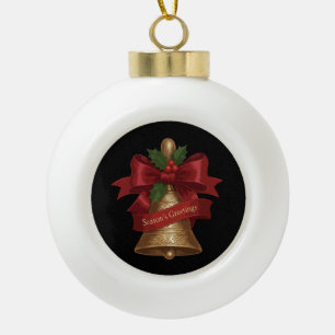 Classic Vintage Christmas Bell with Red Ribbon Ceramic Ball Christmas Ornament