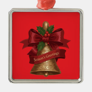 Classic Vintage Christmas Bell with Red Ribbon Metal Ornament