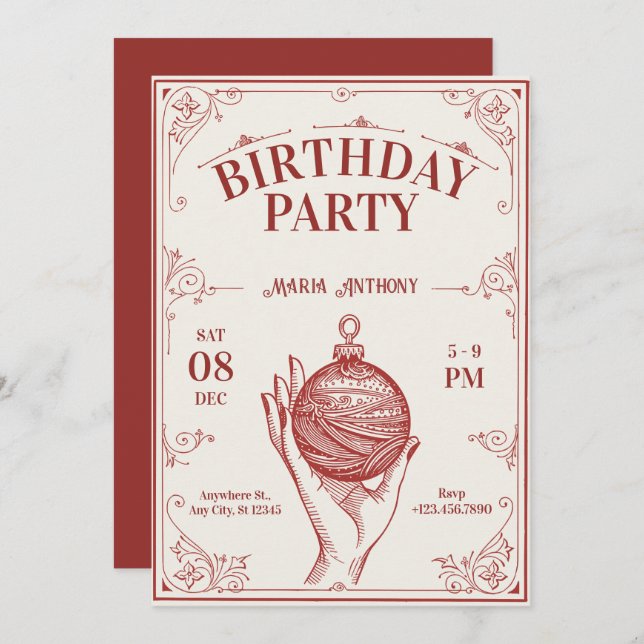 Classic Vintage christmas birthday Invitation (Front/Back)