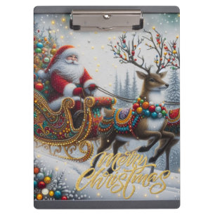 Classic/Vintage Christmas Santa & reindeer  Clipboard