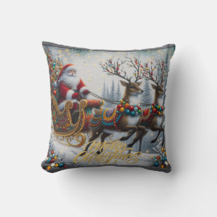 Classic/Vintage Christmas Santa & reindeer  Cushion