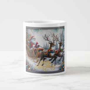 Classic/Vintage Christmas Santa & reindeer Large Coffee Mug