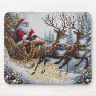 Classic/Vintage Christmas Santa & reindeer Mouse Pad