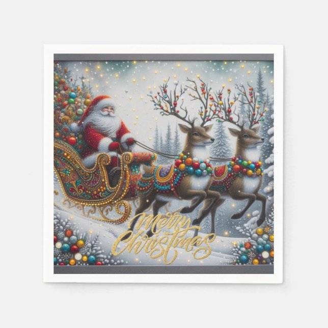 Classic/Vintage Christmas Santa & reindeer  Napkin (Front)