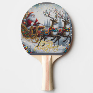 Classic/Vintage Christmas Santa & reindeer  Ping Pong Paddle