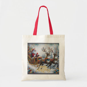 Classic/Vintage Christmas Santa & reindeer Tote Bag