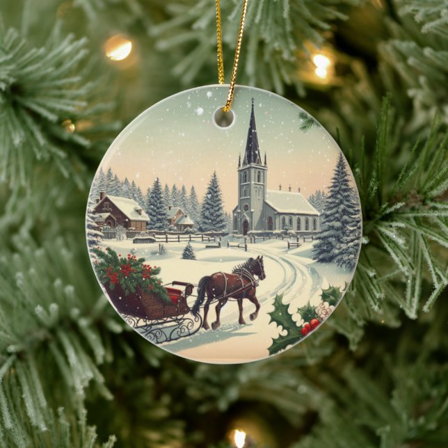 Classic/Vintage Christmas scene  Ceramic Ornament (Tree)
