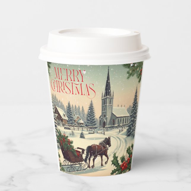 Classic/Vintage Christmas scene  Paper Cups (Front)