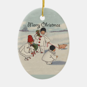 Classic Vintage Christmas Snow Child Ceramic Tree Decoration