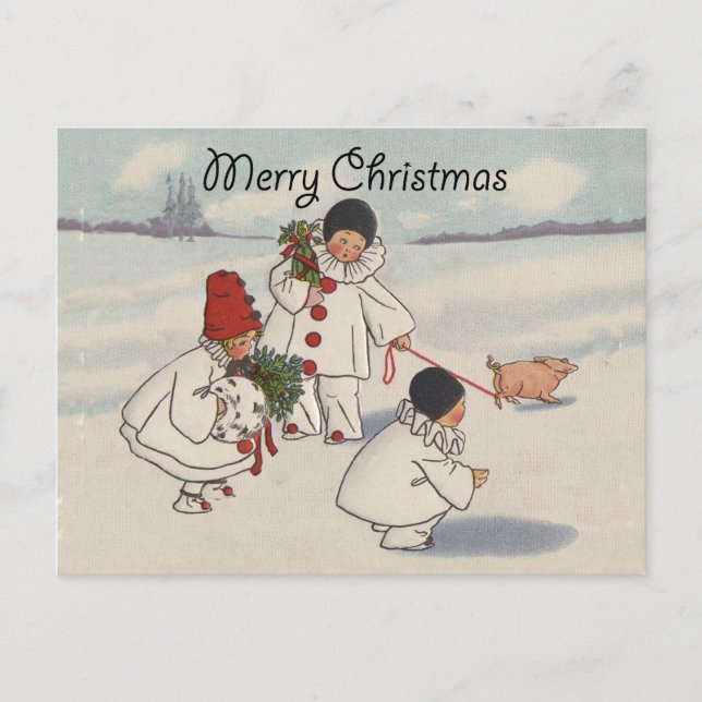 Classic Vintage Christmas Snow Child Holiday Postcard (Front)