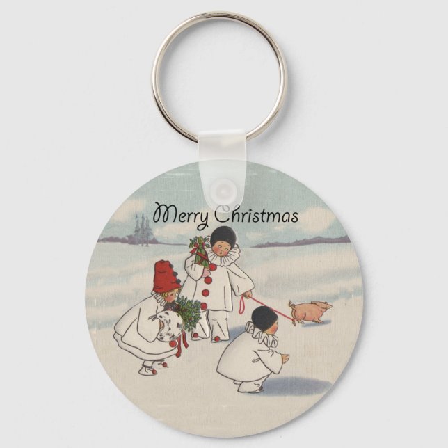 Classic Vintage Christmas Snow Child Key Ring (Front)