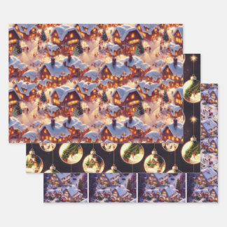 Classic Vintage Christmas Themed Winter Village Wrapping Paper Sheet