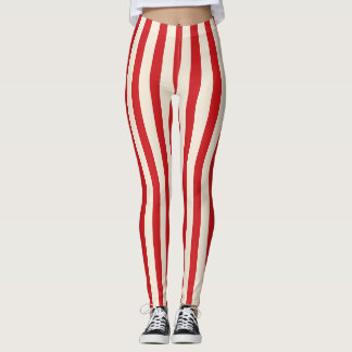 Classic Vintage Circus Tent Red and Cream Stripes Leggings