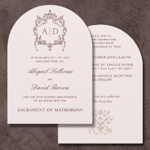 Classic Vintage Crest Catholic Wedding Invitation