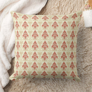Classic Vintage Damask Red Green Beige Cushion