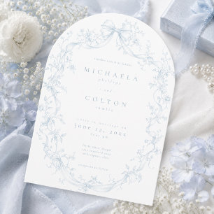 Classic Vintage Dusty Blue Floral Wreath Wedding Invitation