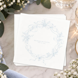 Classic Vintage Dusty Blue Floral Wreath Wedding Napkin