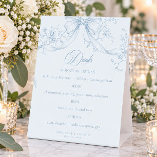 Classic Vintage Dusty Blue Floral Wreath Wedding Pedestal Sign