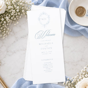 Classic Vintage Dusty Blue Floral Wreath Wedding Program