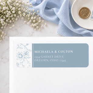 Classic Vintage Dusty Blue Floral Wreath Wedding Return Address Label