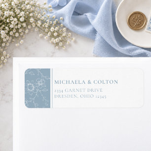 Classic Vintage Dusty Blue Floral Wreath Wedding Return Address Label