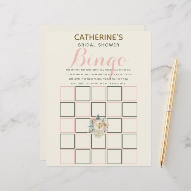 Classic Vintage Elegant Floral Bridal Shower Bingo (Front/Back In Situ)