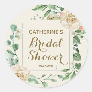 Classic Vintage Elegant Floral Bridal Shower Round Sticker