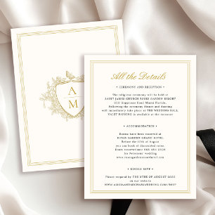 Classic vintage formal crest monogram wedding enclosure card