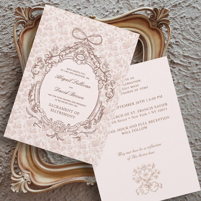 Classic Vintage Frame Catholic Wedding Invitation (Creator Uploaded)