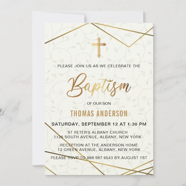 Classic Vintage Gold Baptism Invitation (Front)