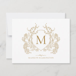 Classic Vintage Gold Floral Crest Monogram Card