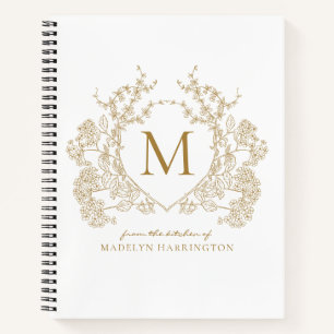 Classic Vintage Gold Floral Crest Monogram Recipe Notebook