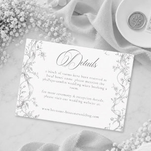 Classic Vintage Grey Black Floral Wreath Wedding Enclosure Card
