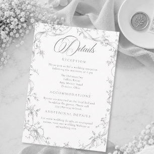 Classic Vintage Grey Black Floral Wreath Wedding Enclosure Card