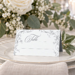 Classic Vintage Grey Black Floral Wreath Wedding Place Card