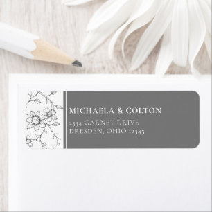 Classic Vintage Grey Black Floral Wreath Wedding Return Address Label