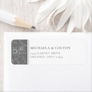 Classic Vintage Grey Black Floral Wreath Wedding Return Address Label