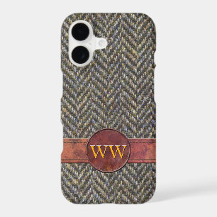 Classic Vintage Herringbone Tweed Leather Monogram